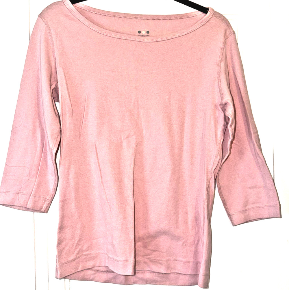 Three Dots Pink 3/4 Sleeve Boat Neck T-Shirt, size XL